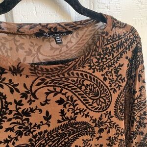 XL Mesh and Velvet Brown and Black Paisley Body Suit with Longsleeves